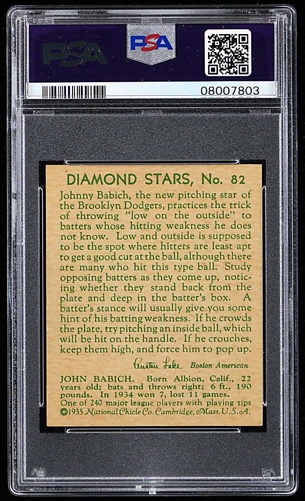 1934-1936 Diamond Stars #82 Johnny Babich PSA NM-MT 8 - Only 4 Higher