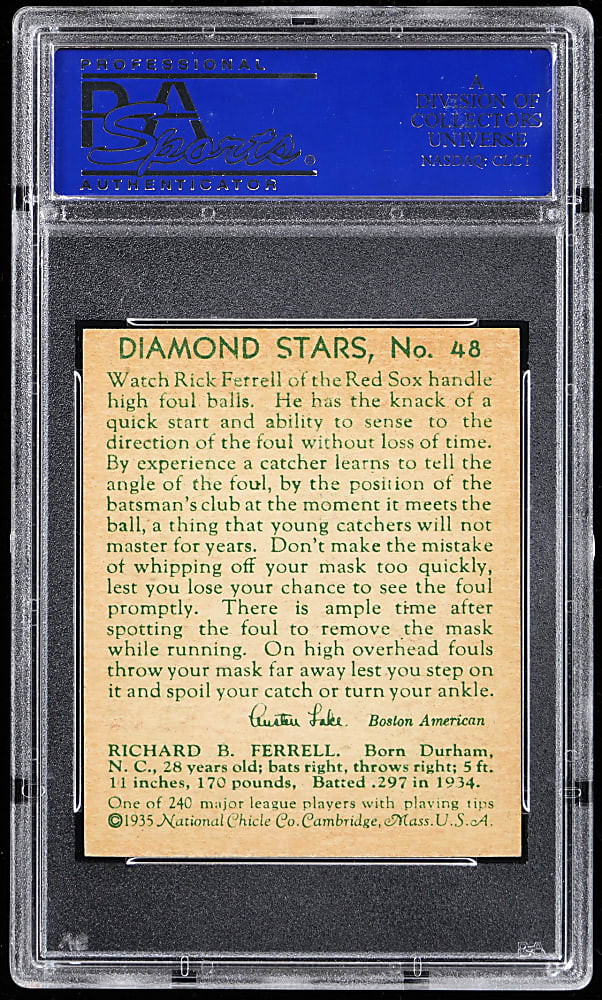 1934-1936 Diamond Stars #48 Rick Ferrell PSA NM-MT 8 - Only 4 Higher