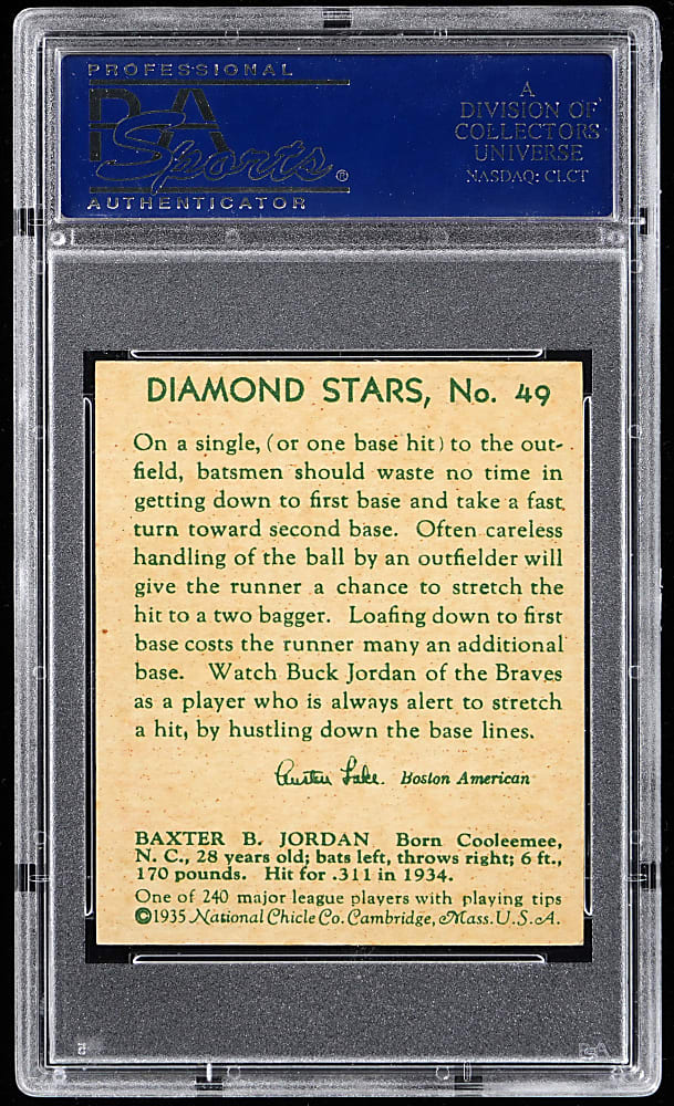 1934-1936 Diamond Stars #49 Buck Jordan PSA NM-MT 8 - Only 7 Higher