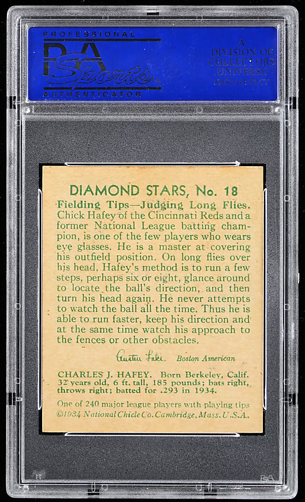 1934-1936 Diamond Stars #18 Chick Hafey PSA NM 7