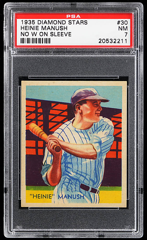 1934-1936 Diamond Stars #30 Heinie Manush No "W" On Sleeve PSA NM 7 - Highest Graded!