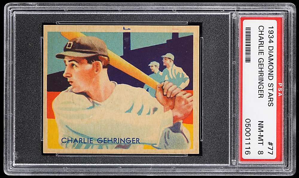 1934-1936 Diamond Stars #77 Charlie Gehringer Blue Back PSA NM-MT 8 - Highest Graded!