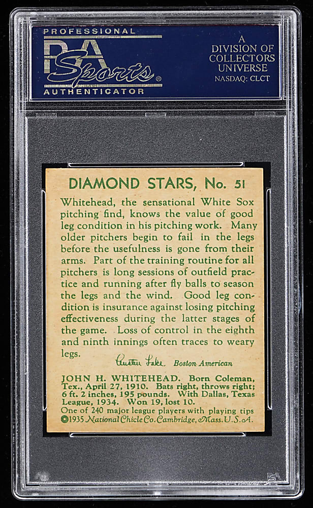 1934-1936 Diamond Stars # 51 John Whitehead PSA NM-MT 8 - Only 5 Higher