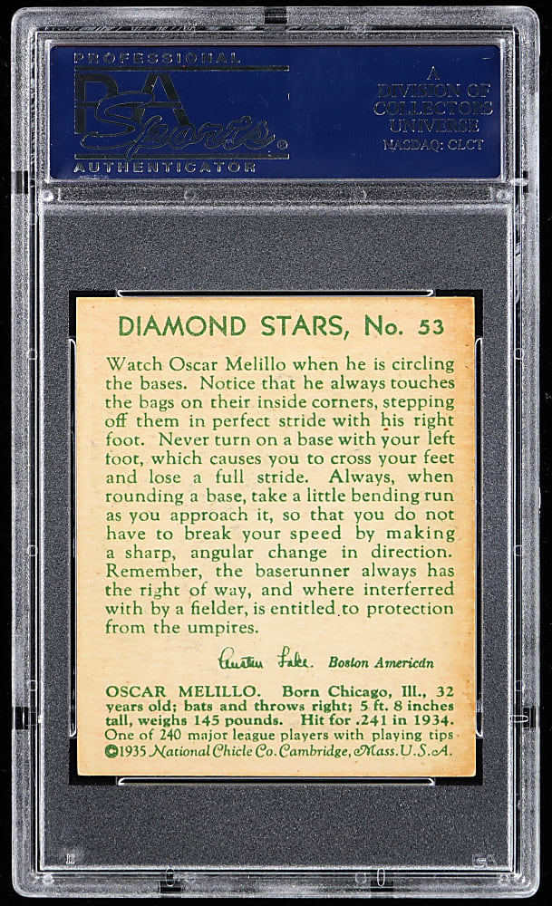 1934-1936 Diamond Stars #53 Oscar Melillo PSA NM-MT 8 - Only 2 Higher