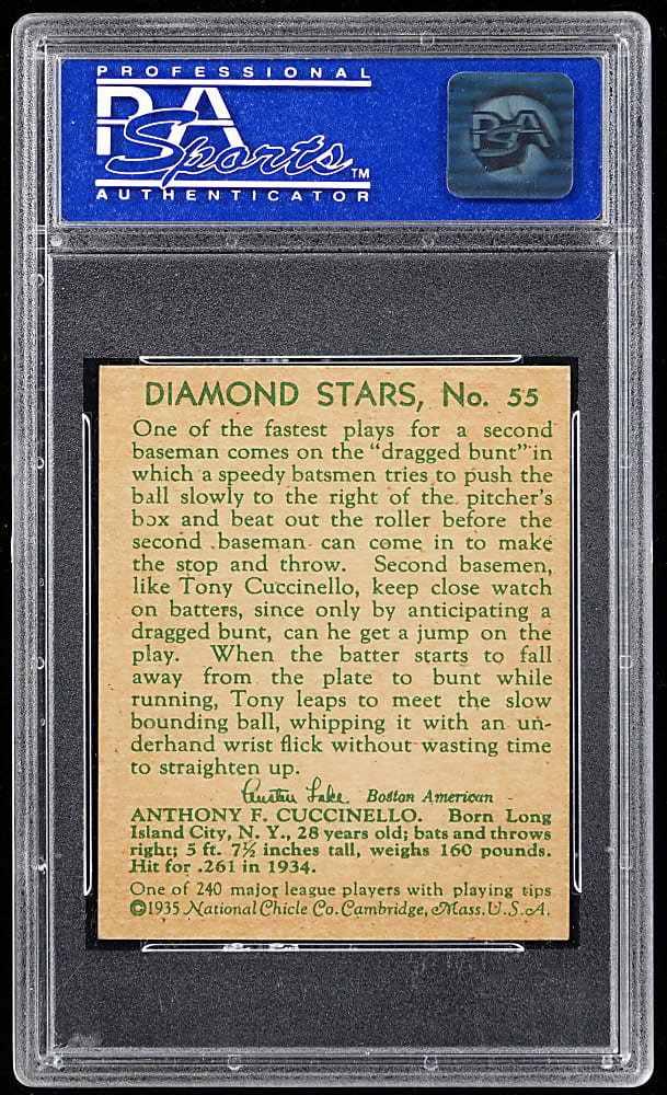 1934-1936 Diamond Stars #55 Tony Cuccinello PSA NM-MT 8 - Only 5 Higher