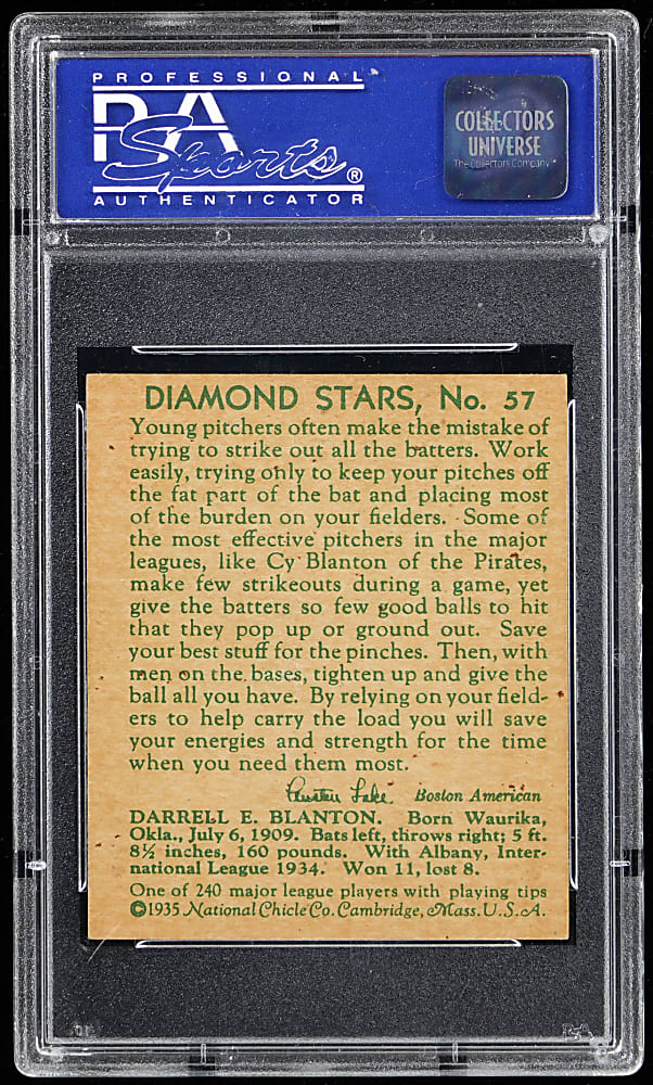 1934-1936 Diamond Stars #57 Cy Blanton PSA NM-MT 8 - Only 7 Higher