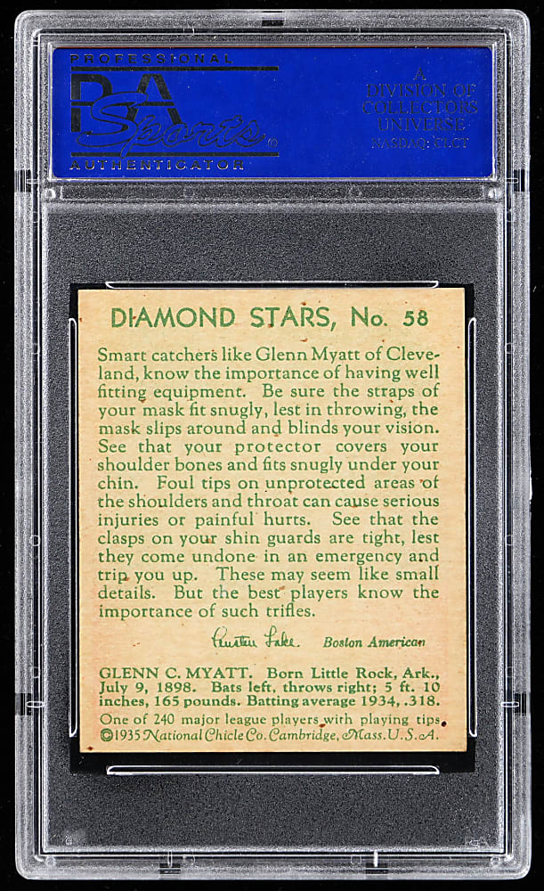 1934-1936 Diamond Stars #58 Glenn Myatt PSA NM-MT 8 - Only 6 Higher