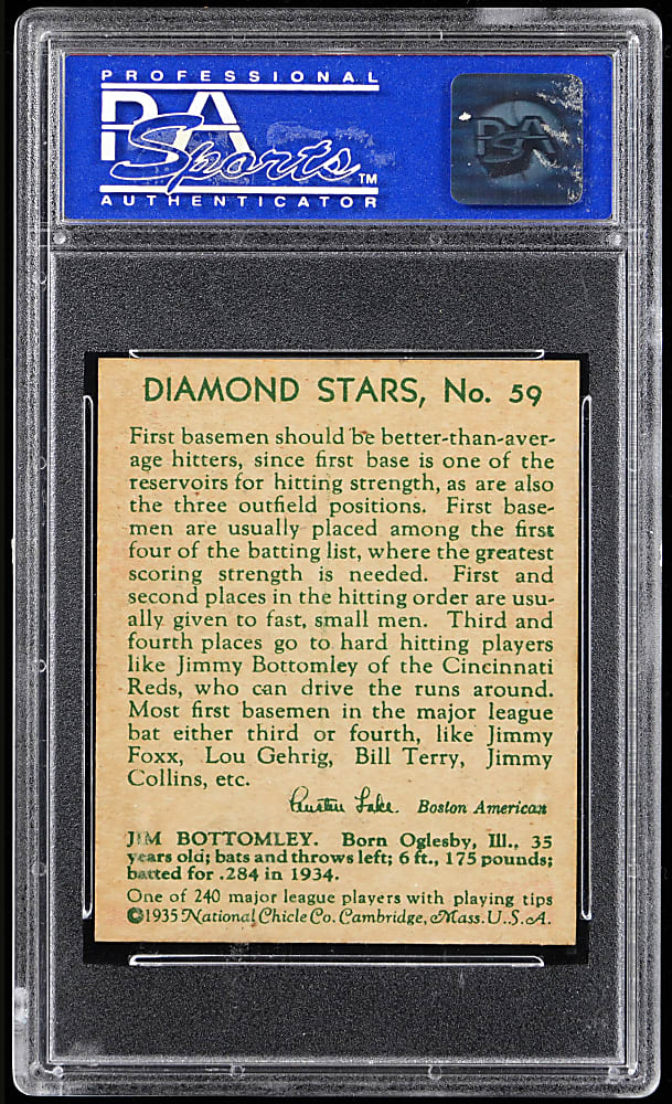 1934-1936 Diamond Stars #59 Jim Bottomley PSA NM-MT 8 - Only 5 Higher
