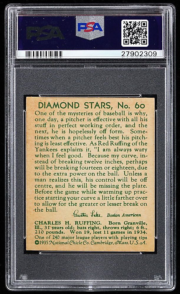 1934-1936 Diamond Stars #60 Red Ruffing PSA NM-MT 8 - Only 5 Higher