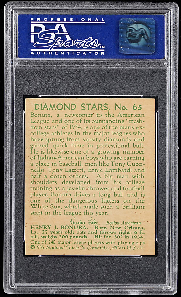 1934-1936 Diamond Stars #65 Zeke Bonura PSA NM-MT 8 - Only 5 Higher