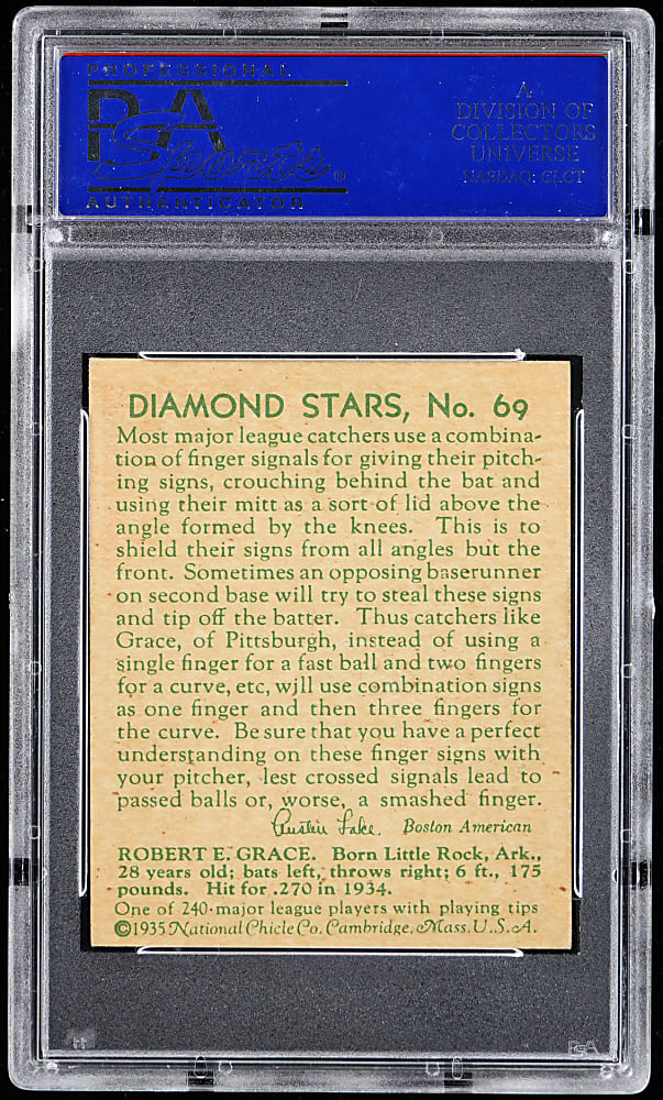 1934-1936 Diamond Stars #69 Earl Grace PSA NM-MT 8 - Only 6 Higher