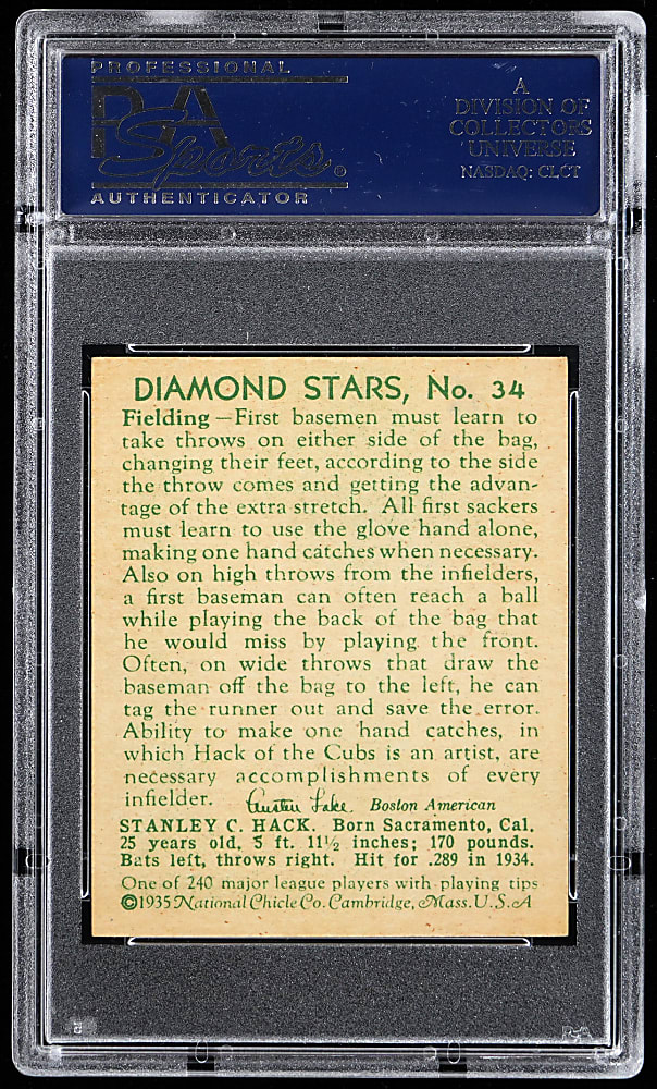 1934-1936 Diamond Stars #34 Stanley Hack PSA NM-MT 8 - Only 3 Higher