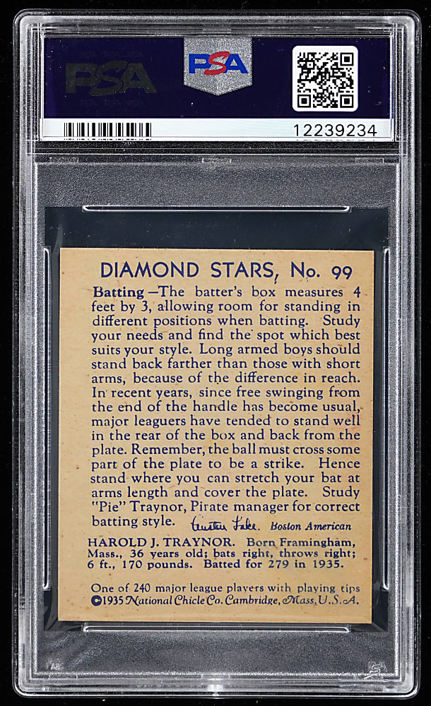 1934-1936 Diamond Stars #99 Pie Traynor PSA NM 7
