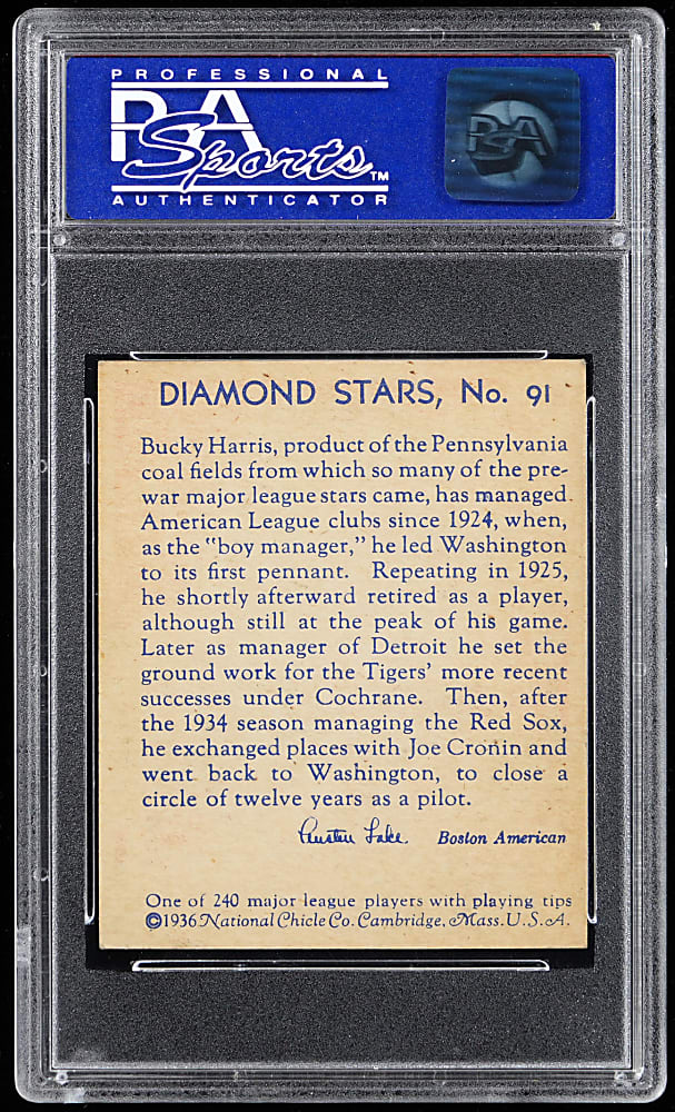 1934-1936 Diamond Stars #91 Bucky Harris PSA NM 7