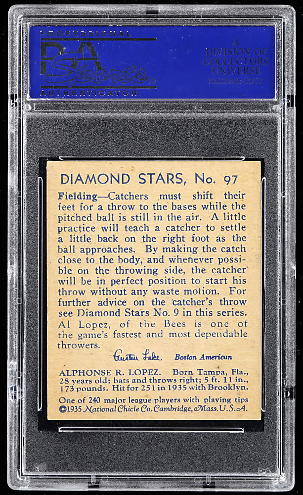 1934-1936 Diamond Stars #97 Al Lopez PSA NM 7