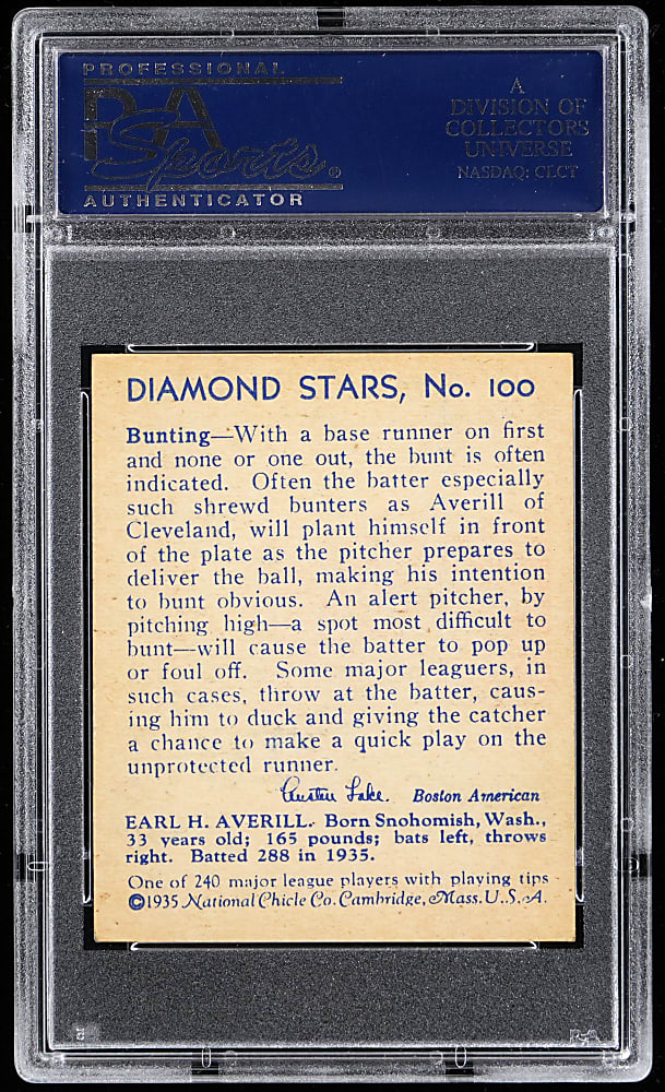 1934-1936 Diamond Stars #100 Earl Averill PSA NM 7