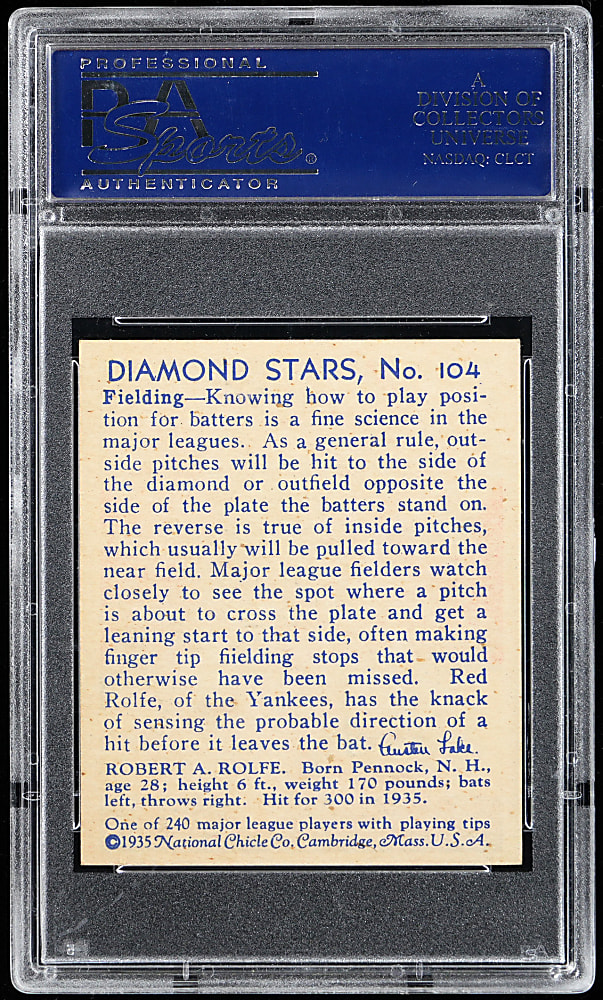 1934-1936 Diamond Stars #104 Red Rolfe PSA NM 7