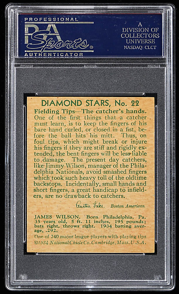 1934-1936 Diamond Stars #22 Jimmy Wilson PSA NM-MT 8 - Only 2 Higher
