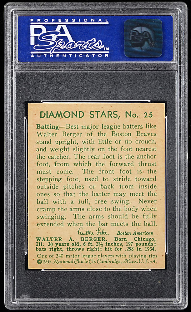 1934-1936 Diamond Stars #25 Walter Berger PSA NM-MT 8 - Only 3 Higher