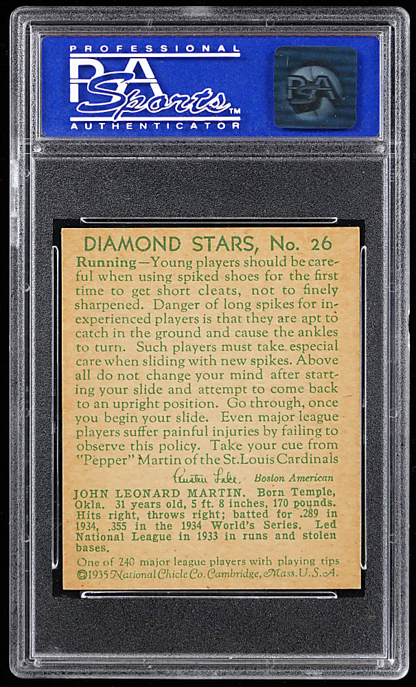 1934-1936 Diamond Stars #26 Pepper Martin PSA NM-MT 8 - Only 6 Higher