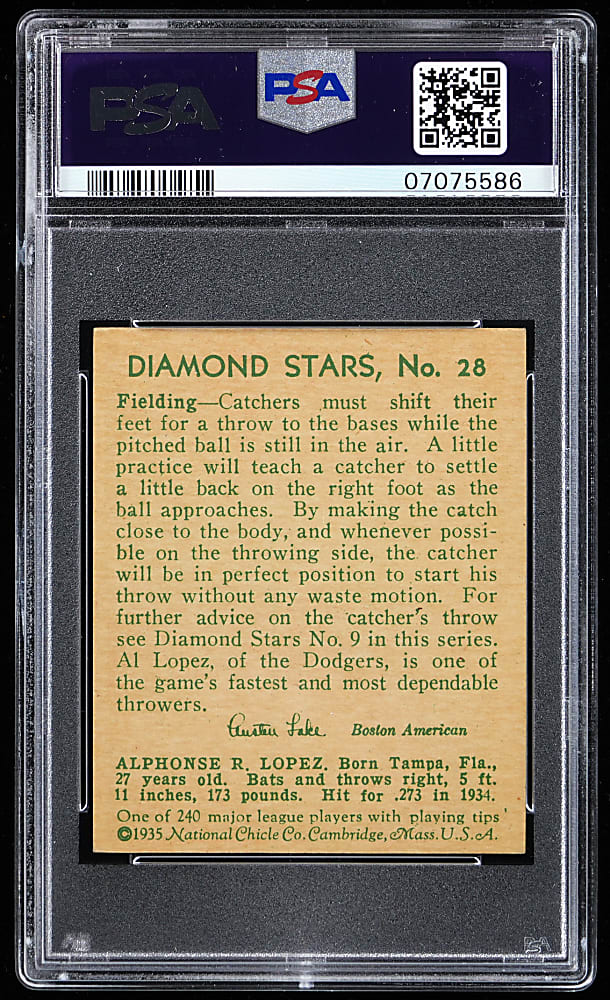 1934-1936 Diamond Stars #28 Al Lopez PSA NM-MT 8 - Only 3 Higher