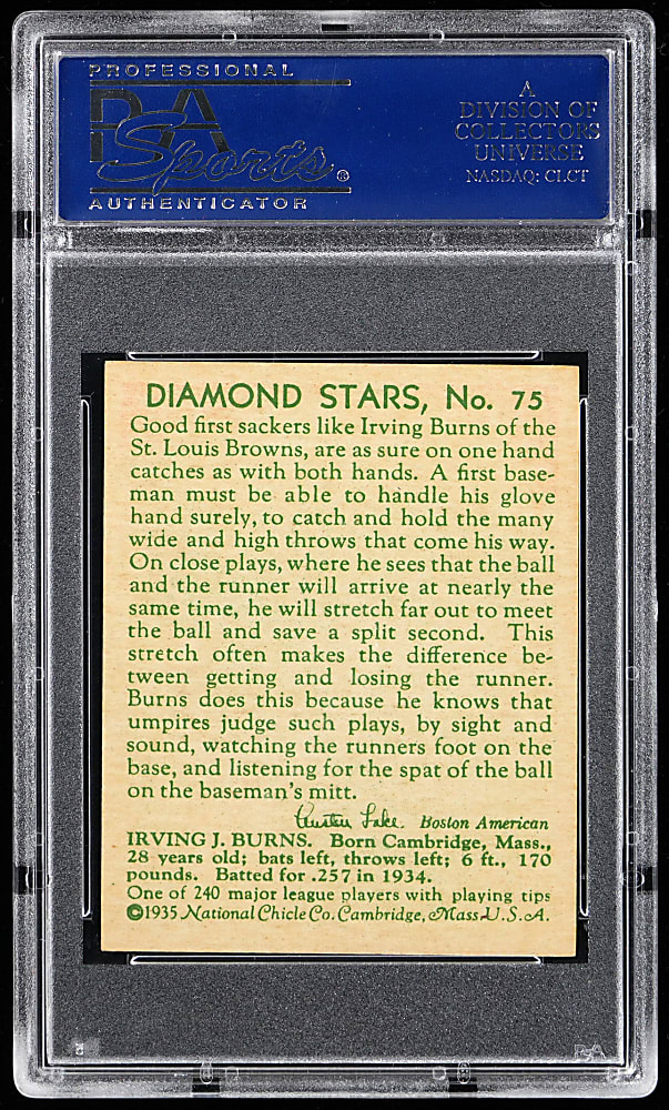 1934-1936 Diamond Stars #75 Irving Burns PSA NM-MT+ 8.5 - Only 8 Higher