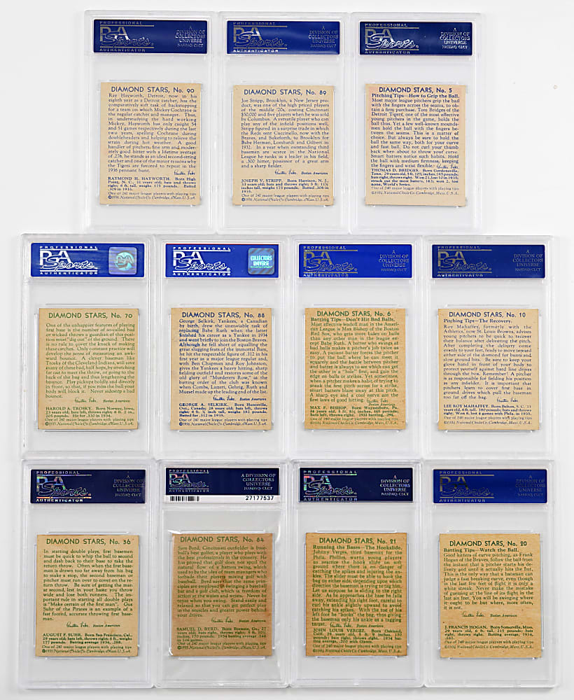 1934-1936 Diamond Stars PSA NM 7 Graded Group (11) with 3 High Numbers