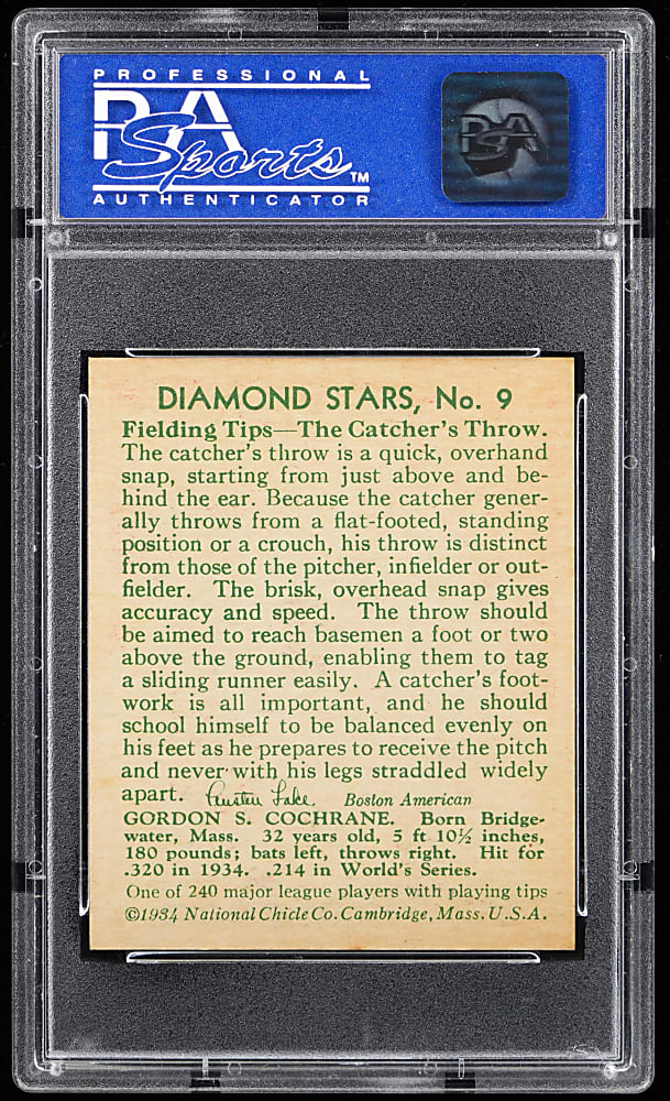 1934-1936 Diamond Stars #9 Mickey Cochrane PSA NM-MT 8 - Only 4 Higher