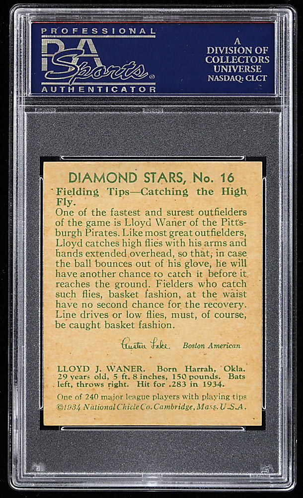 1934-1936 Diamond Stars #16 Lloyd Waner PSA NM-MT 8 - Only 3 Higher
