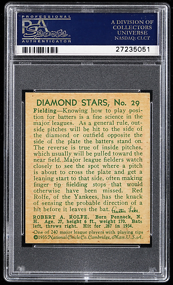 1934-1936 Diamond Stars #29 Robert Rolfe PSA NM-MT 8 - Only 5 Higher