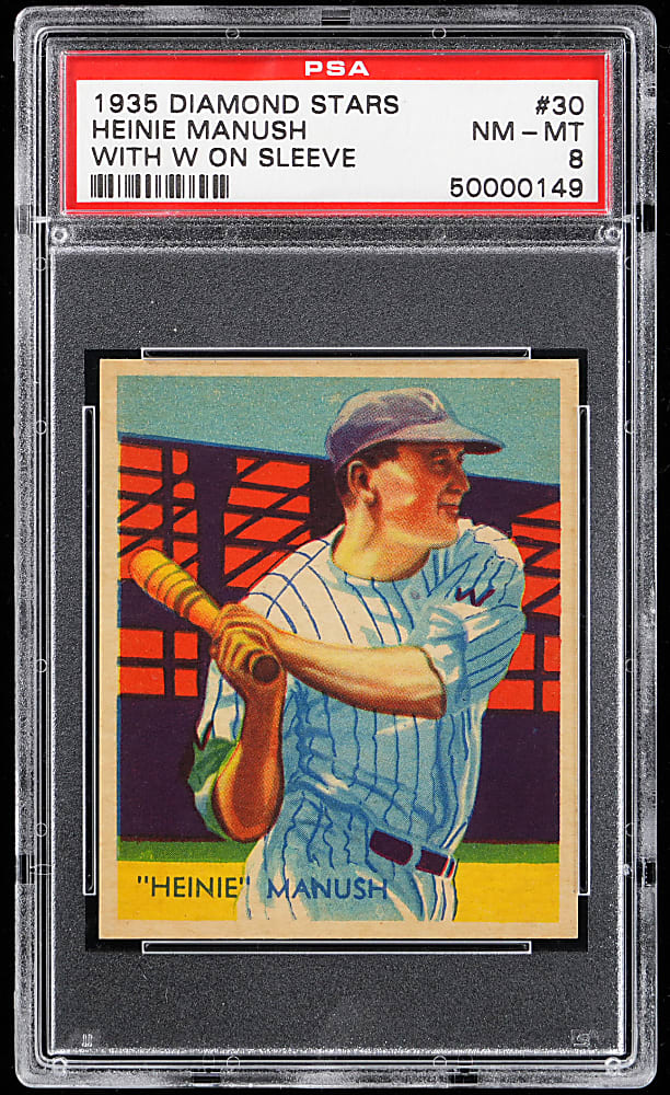 1934-1936 Diamond Stars #30 Heinie Manush With "W" On Sleeve PSA NM-MT 8 - Only 4 Higher