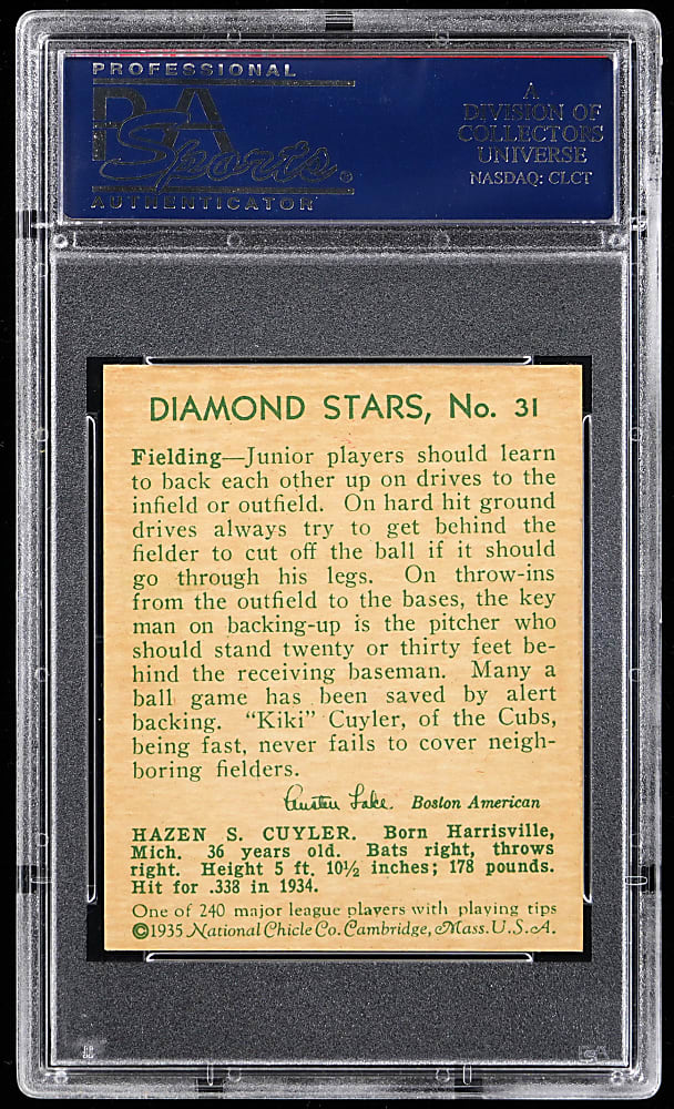 1934-1936 Diamond Stars #31 Kiki Cuyler PSA NM-MT 8 - Only 7 Higher