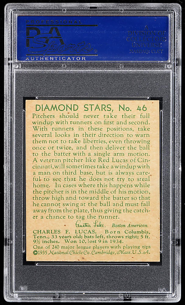1934-1936 Diamond Stars #46 Red Lucas PSA NM-MT 8 - Only 6 Higher
