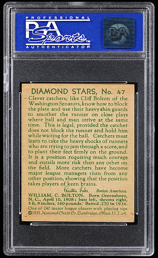 1934-1936 Diamond Stars #47 Cliff Bolton PSA NM-MT 8 - Only 3 Higher