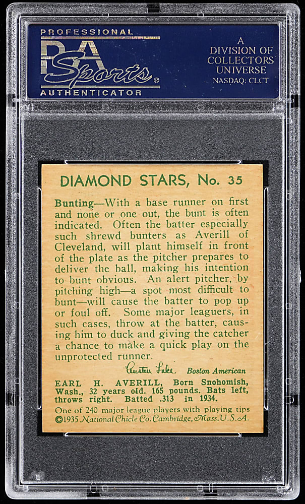 1934-1936 Diamond Stars #35 Earl Averill PSA NM-MT 8 - Only 8 Higher