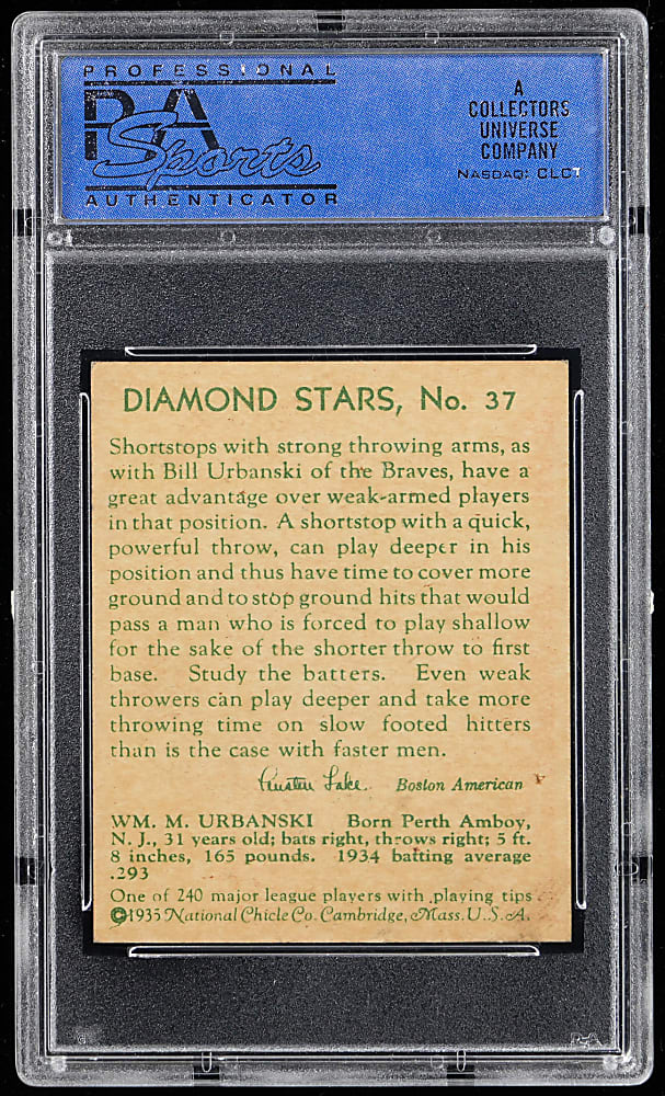 1934-1936 Diamond Stars #37 Billie Urbanski PSA NM-MT 8 - Only 9 Higher