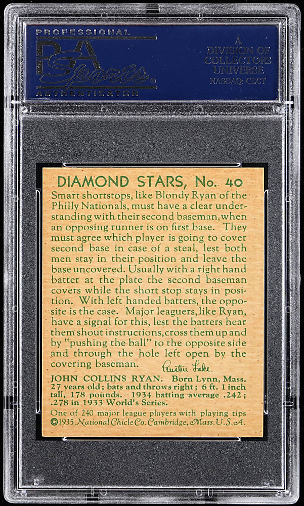 1934-1936 Diamond Stars #40 Blondy Ryan PSA NM-MT 8 - Only 5 Higher