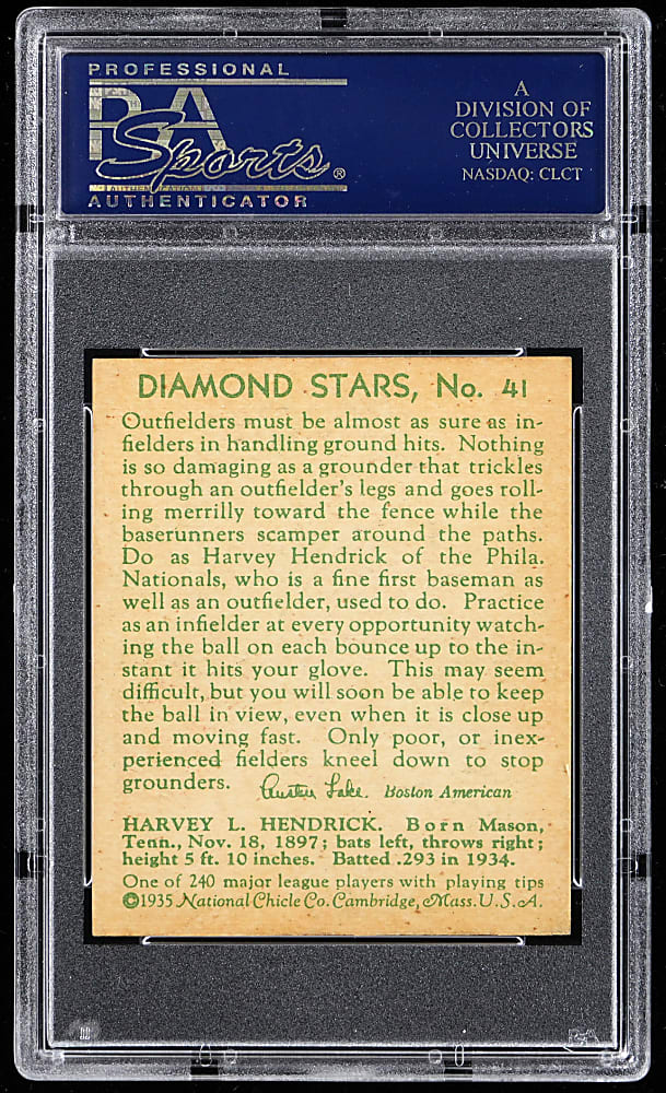 1934-1936 Diamond Stars #41 Harvey Hendrick PSA NM-MT 8 - Only 4 Higher