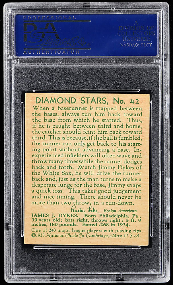 1934-1936 Diamond Stars #42 Jimmy Dykes PSA NM-MT 8 - Only 3 Higher