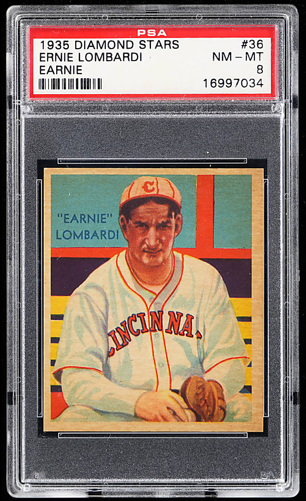 1934-1936 Diamond Stars #36 Ernie "Earnie" Lombardi Error PSA NM-MT 8 - Only 6 Higher