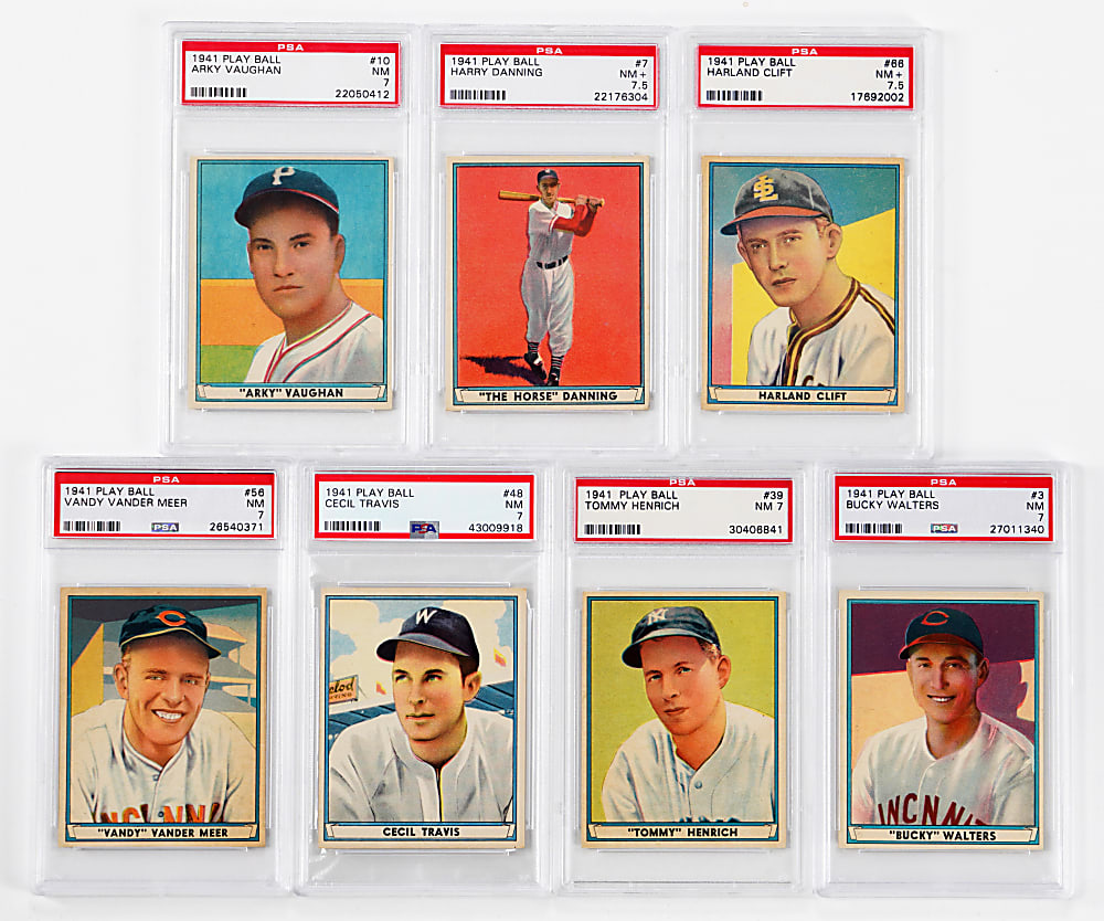 1941 Play Ball PSA NM 7 to NM+ 7.5 Graded Collection (7) with #10 Arky Vaughan & Stars