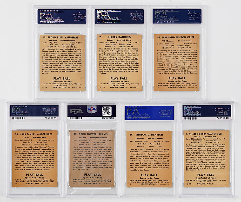 1941 Play Ball PSA NM 7 to NM+ 7.5 Graded Collection (7) with #10 Arky Vaughan & Stars