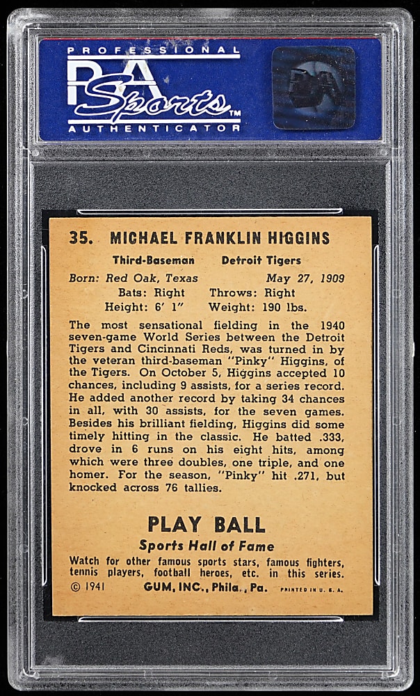1941 Play Ball #35 Pinky Higgins PSA NM-MT 8 - Only 5 Higher