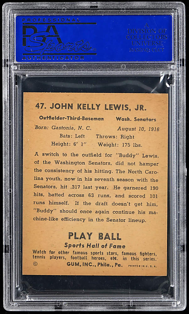 1941 Play Ball #47 Buddy Lewis PSA NM-MT 8 - Only 5 Higher