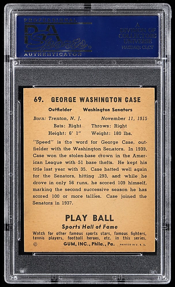 1941 Play Ball #69 George Case PSA NM-MT 8 - Only 2 Higher