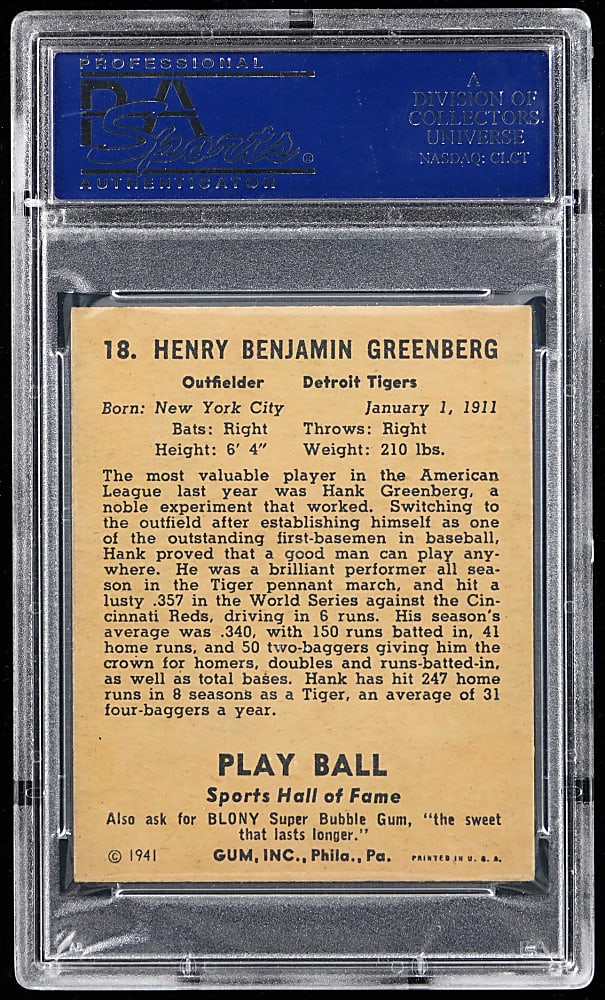 1941 Play Ball #18 Hank Greenberg PSA NM 7