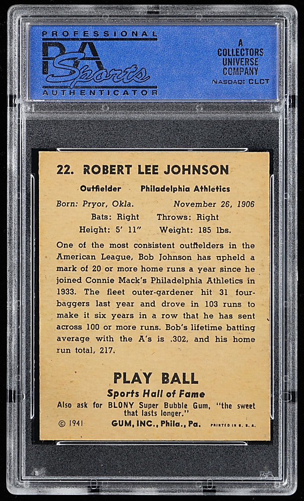 1941 Play Ball #22 Indian Bob Johnson PSA NM-MT 8 - Only 4 Higher