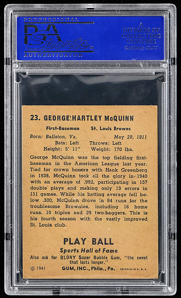 1941 Play Ball #23 George McQuinn PSA NM-MT 8 - Only 6 Higher