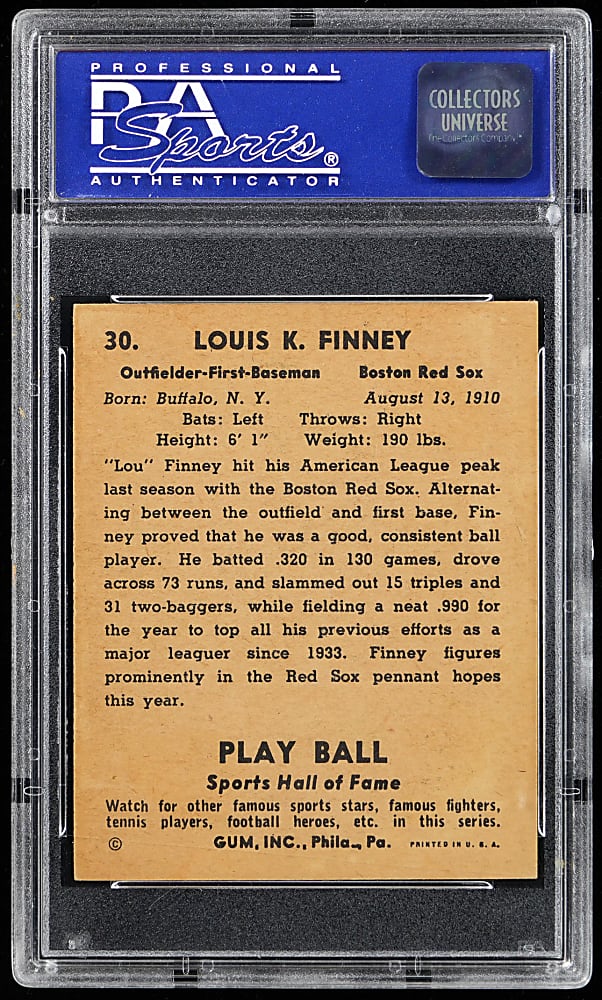 1941 Play Ball #30 Lou Finney PSA NM-MT 8 - Only 4 Higher