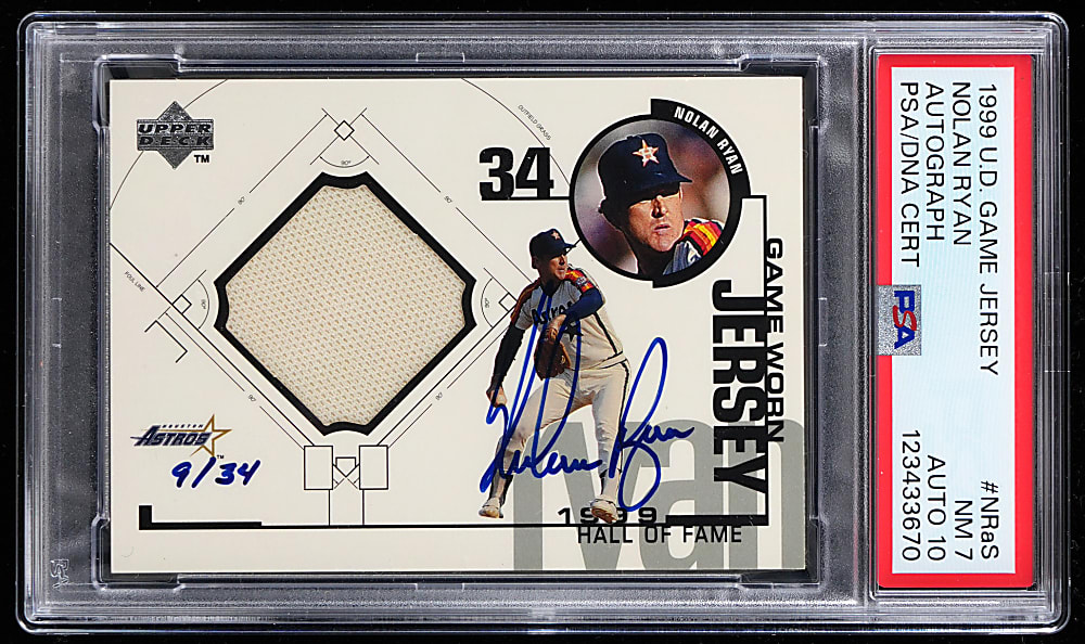 1999 Upper Deck Nolan Ryan Game Jersey/Autograph PSA NM 7 with GEM MINT 10 Auto Grade #/34